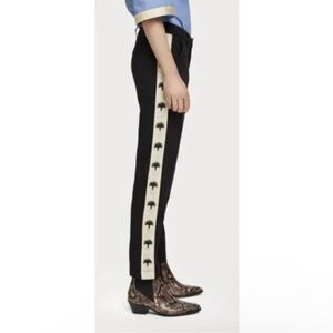 Scotch & Soda Women’s Black & Ivory Palm Tree Side Stripe Raffia Town Pants